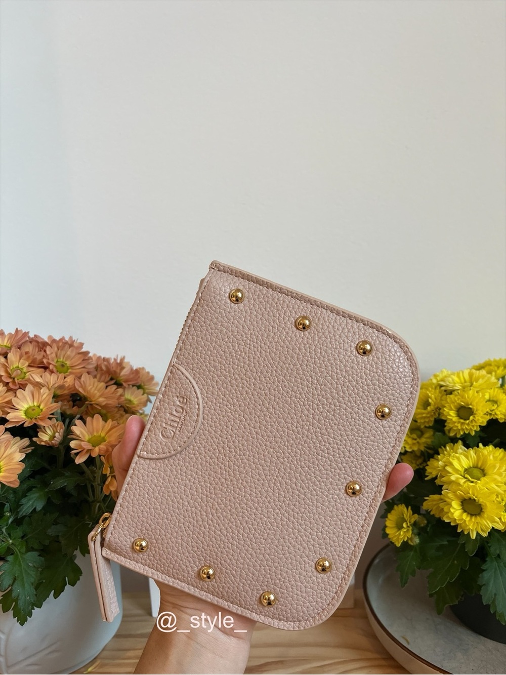 Chloe Pink Pouch with Gold Studs